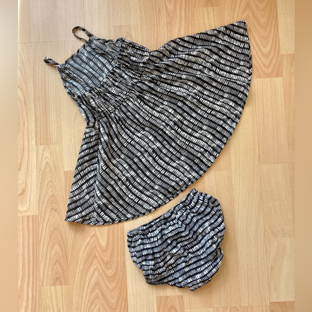 Old Navy:  12-18mos black & white print dress w/bloomers.